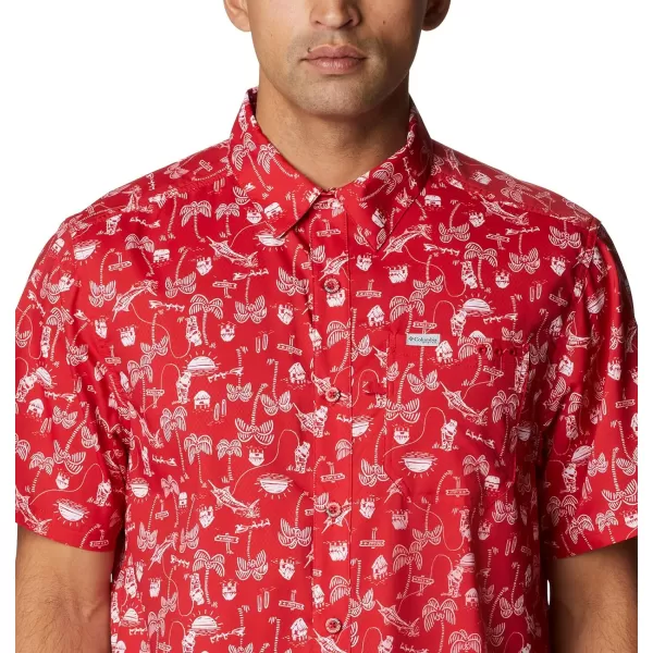 Columbia Mens Super Slack Tide ShirtRed Spark Santa Fishin Trip Print