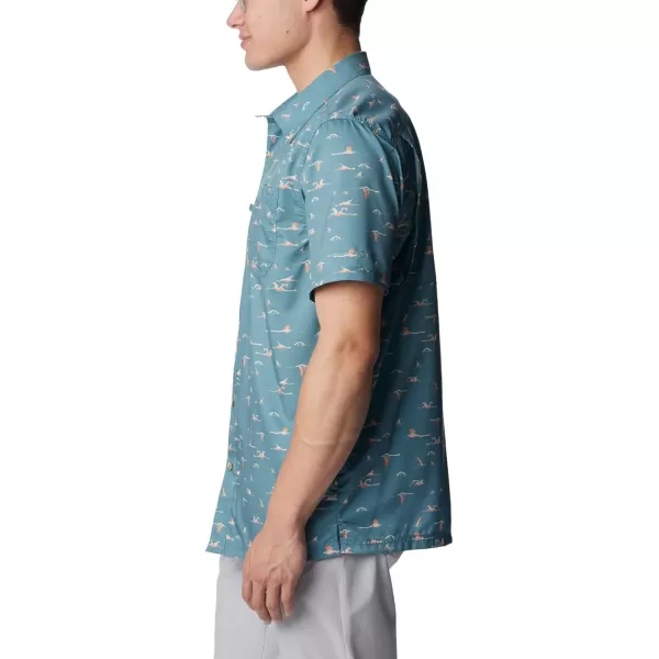 Columbia Mens Super Slack Tide ShirtTranquil Teal Tailfins Print