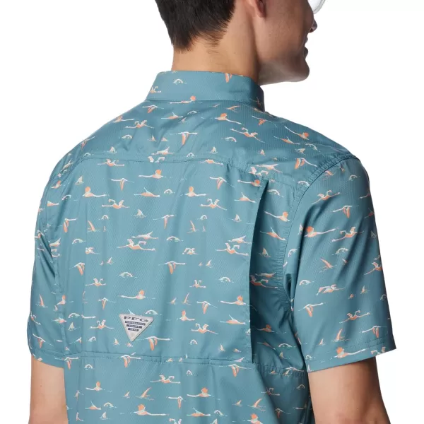 Columbia Mens Super Slack Tide ShirtTranquil Teal Tailfins Print