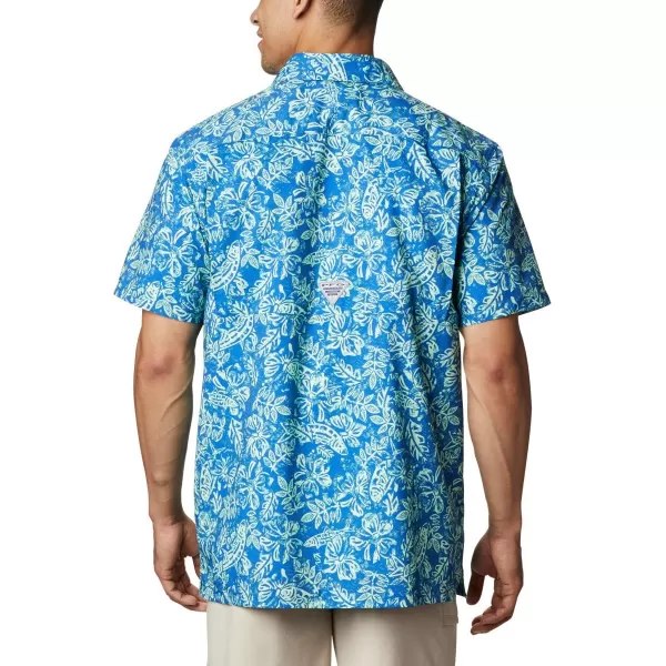 Columbia Mens Super Slack Tide ShirtVivid Blue Flatslam Tropical Print