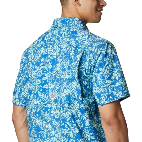 Columbia Mens Super Slack Tide ShirtVivid Blue Flatslam Tropical Print