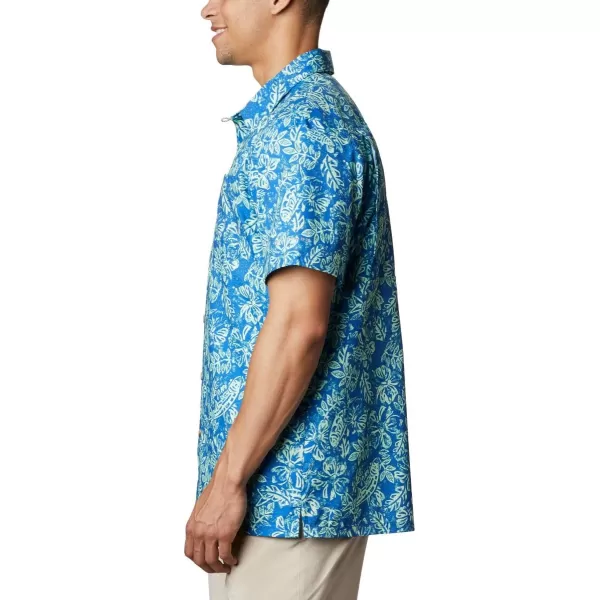 Columbia Mens Super Slack Tide ShirtVivid Blue Flatslam Tropical Print