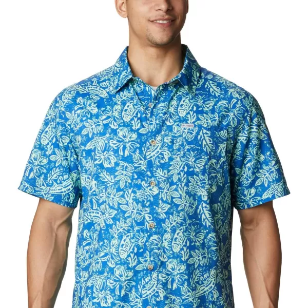 Columbia Mens Super Slack Tide ShirtVivid Blue Flatslam Tropical Print