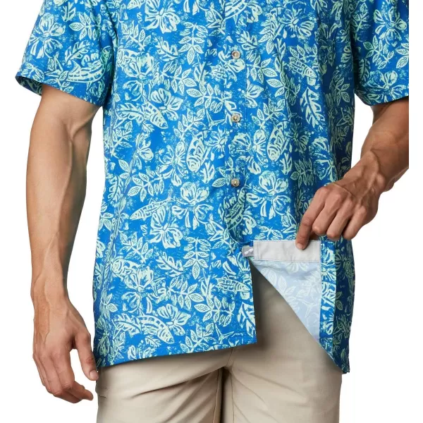 Columbia Mens Super Slack Tide ShirtVivid Blue Flatslam Tropical Print