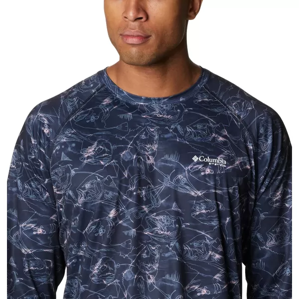 Columbia Mens Super Terminal Tackle Long Sleeve ShirtCollegiate Navy Contour Fish Print