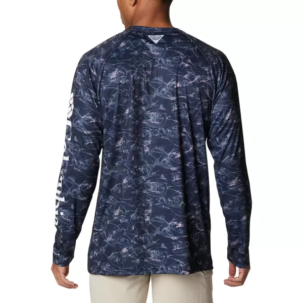 Columbia Mens Super Terminal Tackle Long Sleeve ShirtCollegiate Navy Contour Fish Print