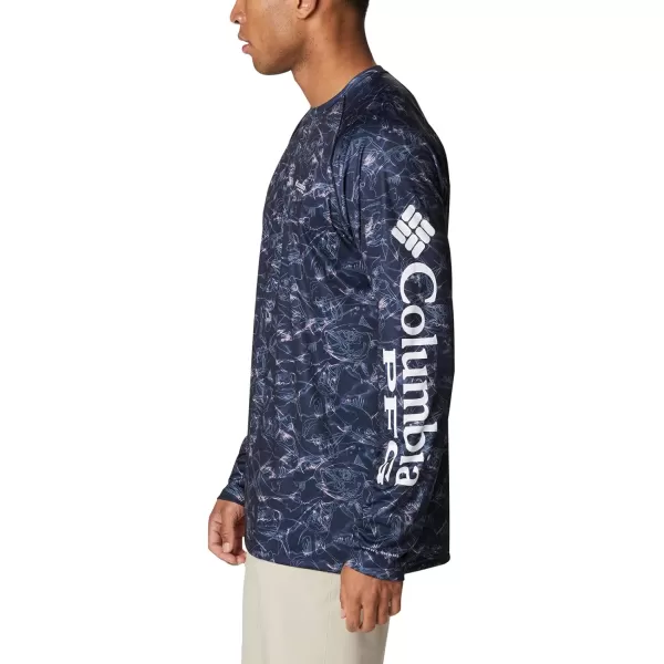 Columbia Mens Super Terminal Tackle Long Sleeve ShirtCollegiate Navy Contour Fish Print