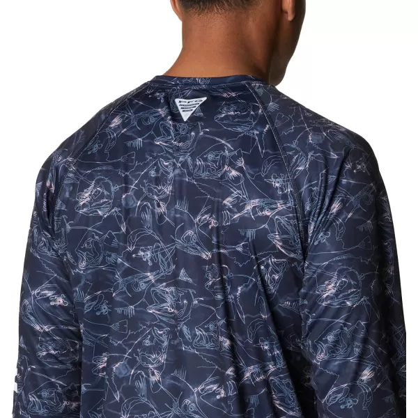 Columbia Mens Super Terminal Tackle Long Sleeve ShirtCollegiate Navy Contour Fish Print