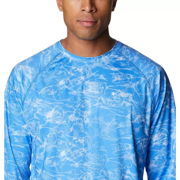 Columbia Mens Super Terminal Tackle Long Sleeve ShirtHarbor Blue Contour Fish Print