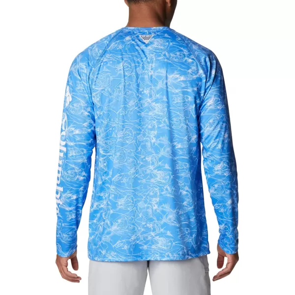 Columbia Mens Super Terminal Tackle Long Sleeve ShirtHarbor Blue Contour Fish Print