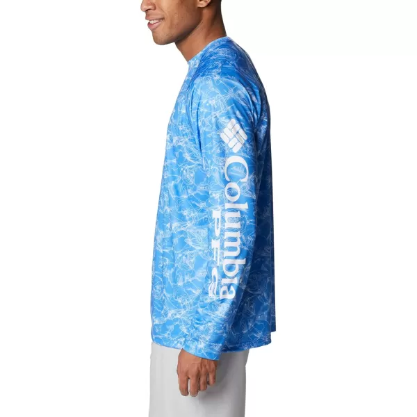 Columbia Mens Super Terminal Tackle Long Sleeve ShirtHarbor Blue Contour Fish Print