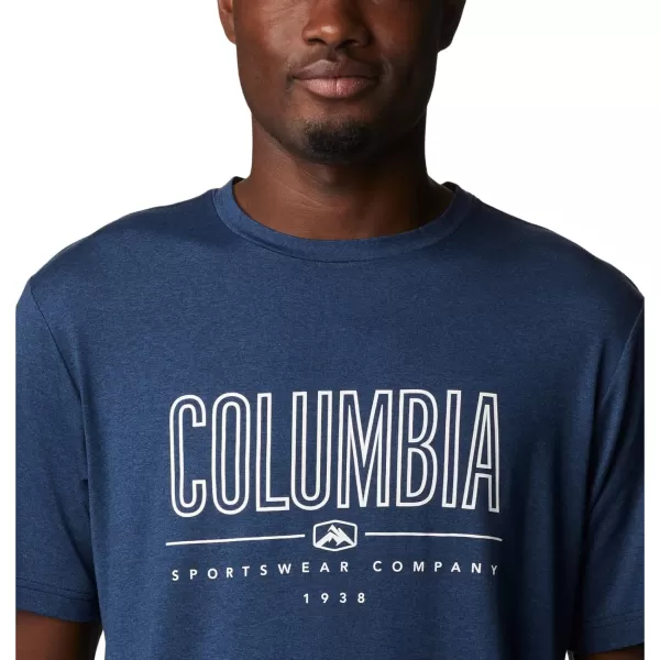 Columbia Mens Tech Trail Front Graphic Short Sleeve TeeCollegiate Navy HeatherOutlined Badge Grx