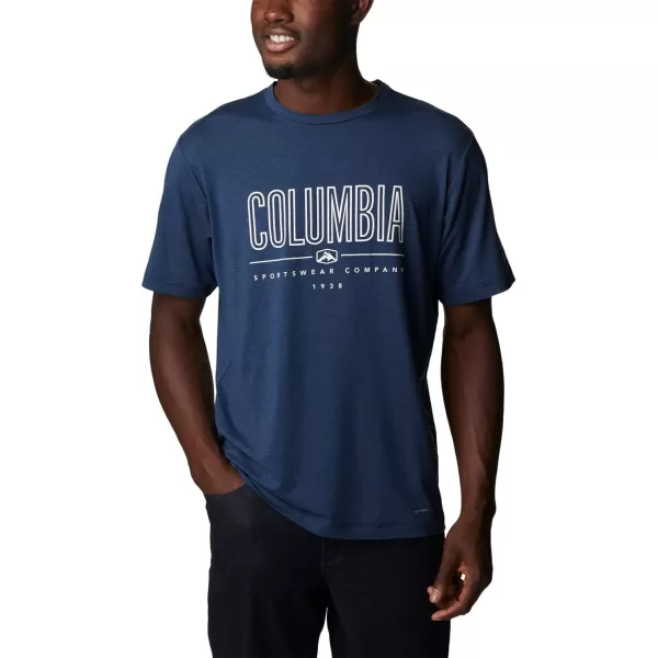 Columbia Mens Tech Trail Front Graphic Short Sleeve TeeCollegiate Navy HeatherOutlined Badge Grx