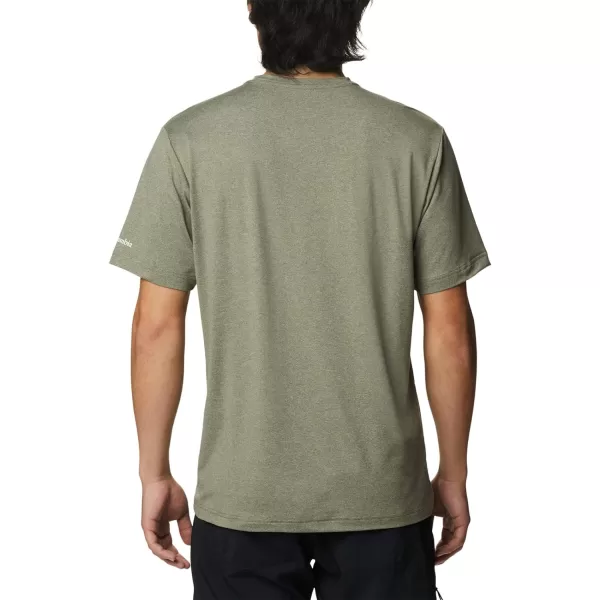 Columbia Mens Tech Trail Front Graphic Short Sleeve TeeStone Green HeatherTested Tough Pdx Grx