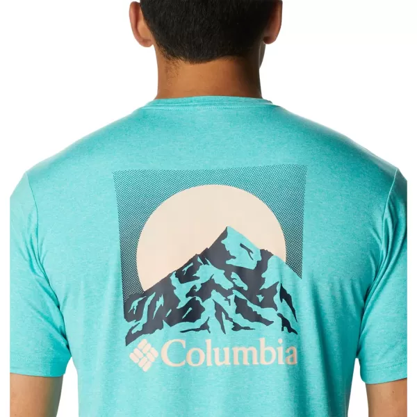 Columbia Mens Tech Trail Graphic TeeBright Aqua HeatherMoonscape Graphic