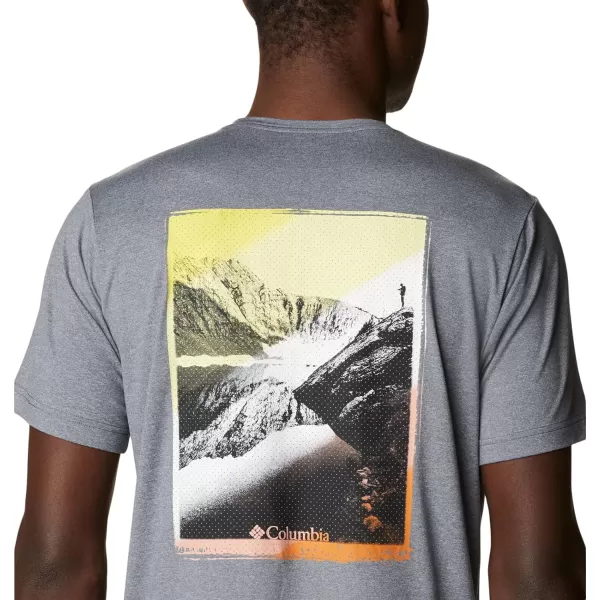 Columbia Mens Tech Trail Graphic TeeCity Grey HeatherMirror Mountains Back