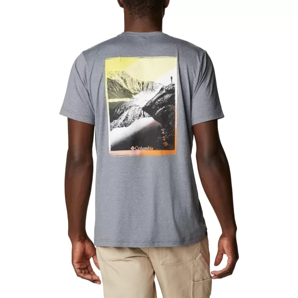 Columbia Mens Tech Trail Graphic TeeCity Grey HeatherMirror Mountains Back