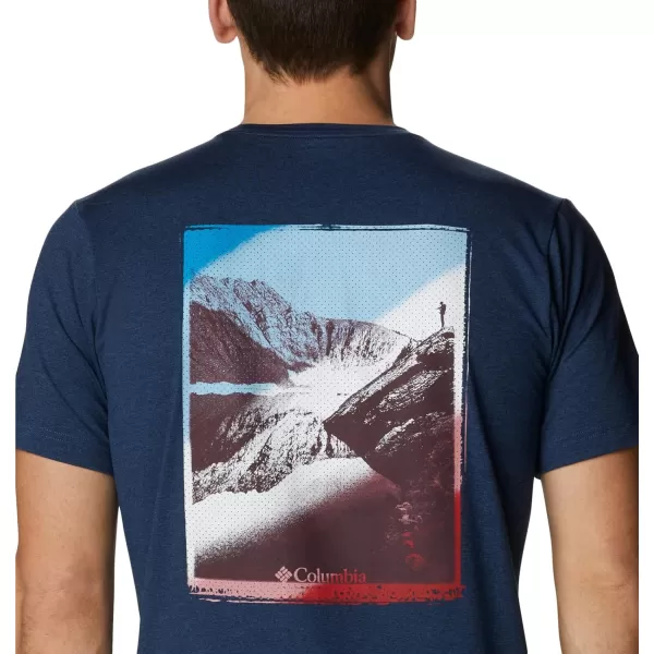 Columbia Mens Tech Trail Graphic TeeCollegiate Navy HeatherMirror Mountain