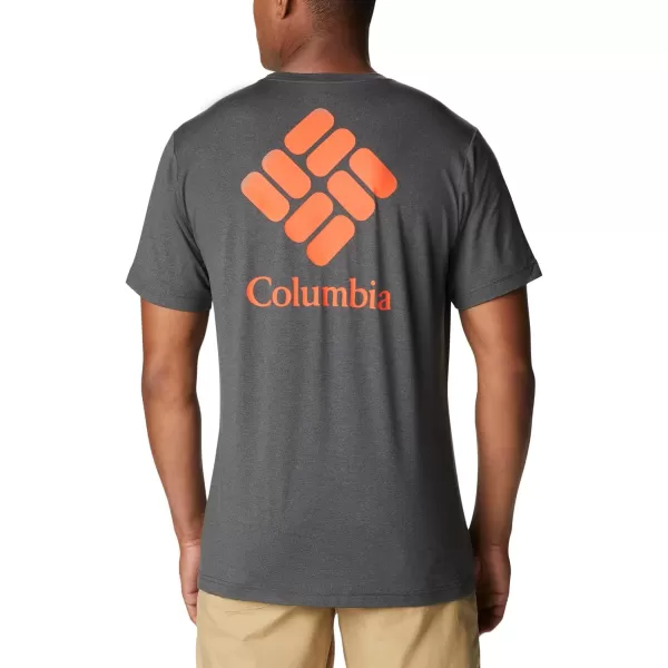 Columbia Mens Tech Trail Graphic TeeShark HeatherCsc Stacked Logo