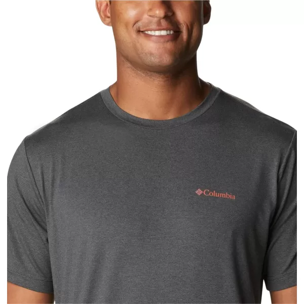 Columbia Mens Tech Trail Graphic TeeShark HeatherCsc Stacked Logo