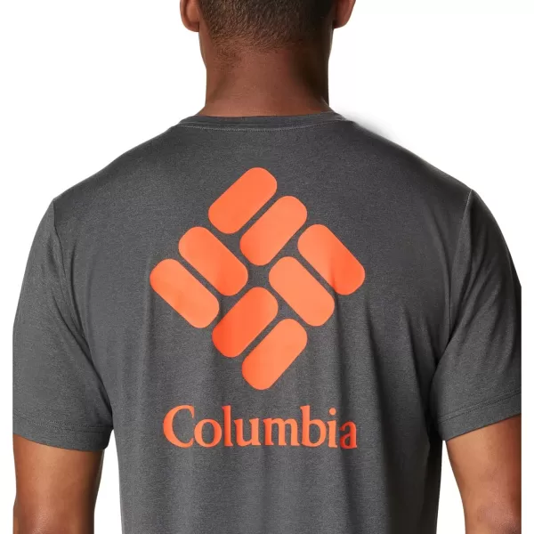 Columbia Mens Tech Trail Graphic TeeShark HeatherCsc Stacked Logo