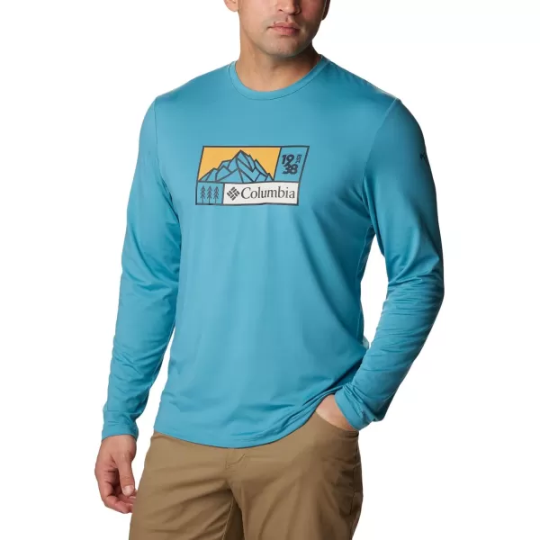 Columbia Mens Tech Trail Ls GraphicNight Wave HeatherBranded Shadow Sleeve