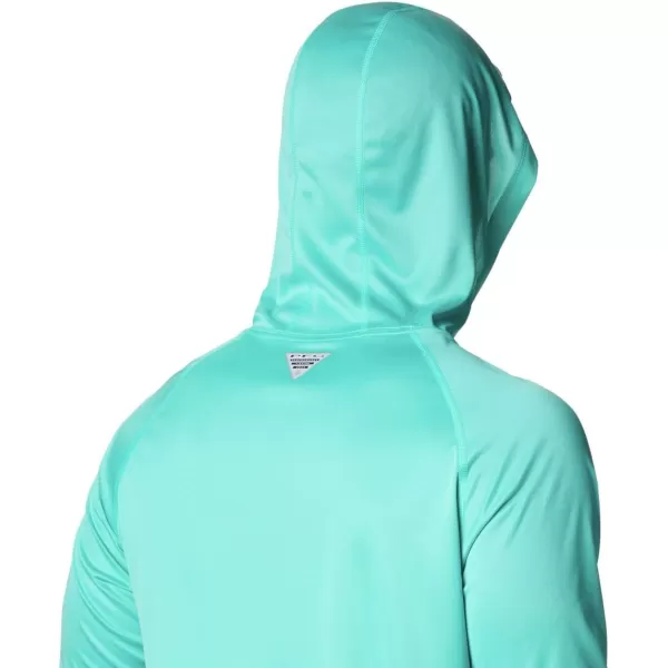 Columbia Mens Terminal Tackle Heather HoodieBright Aqua HeatherSalmon Logo