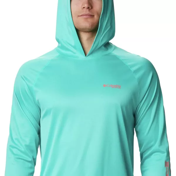 Columbia Mens Terminal Tackle Heather HoodieBright Aqua HeatherSalmon Logo