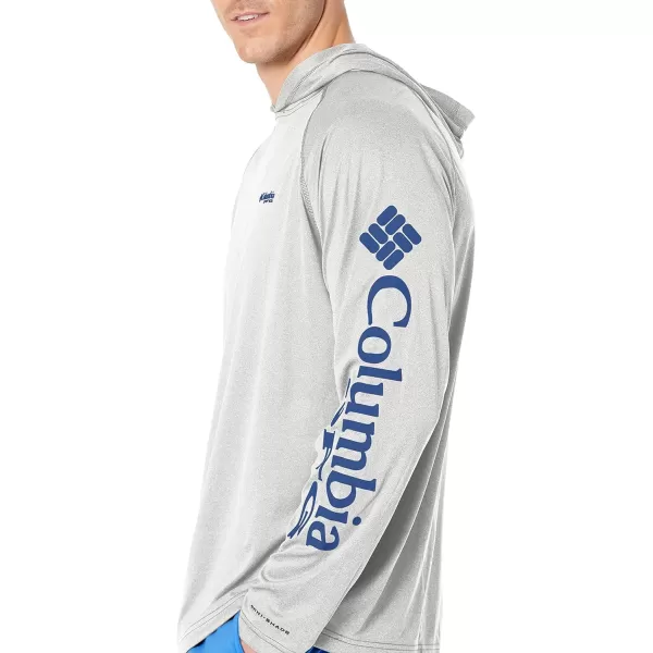 Columbia Mens Terminal Tackle Heather HoodieCool Grey HeatherVivid Blue Logo