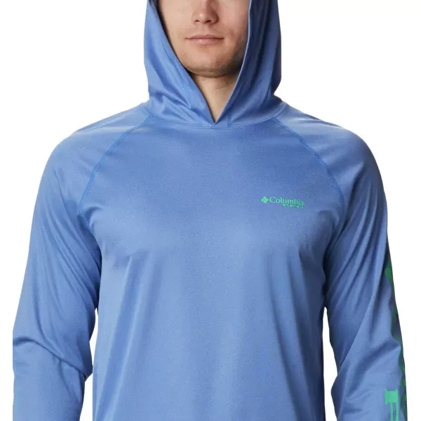 Columbia Mens Terminal Tackle Heather HoodieVivid Blue HeatherWinter Green Logo