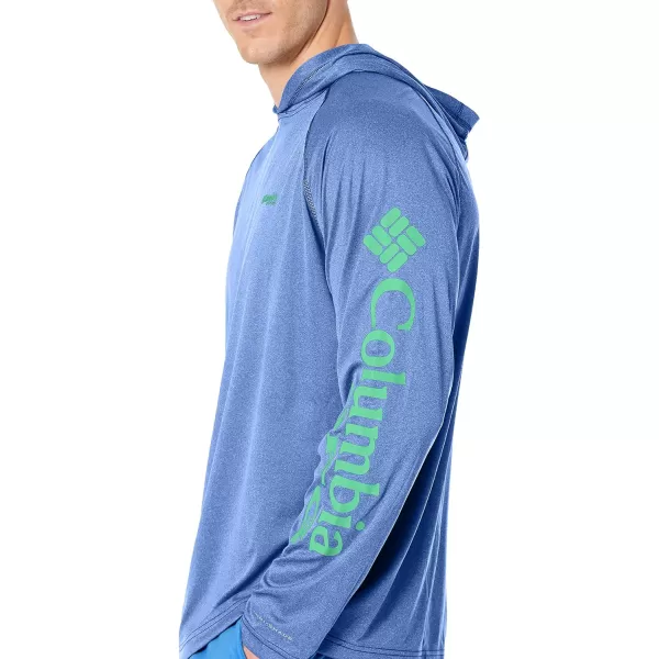 Columbia Mens Terminal Tackle Heather HoodieVivid Blue HeatherWinter Green Logo