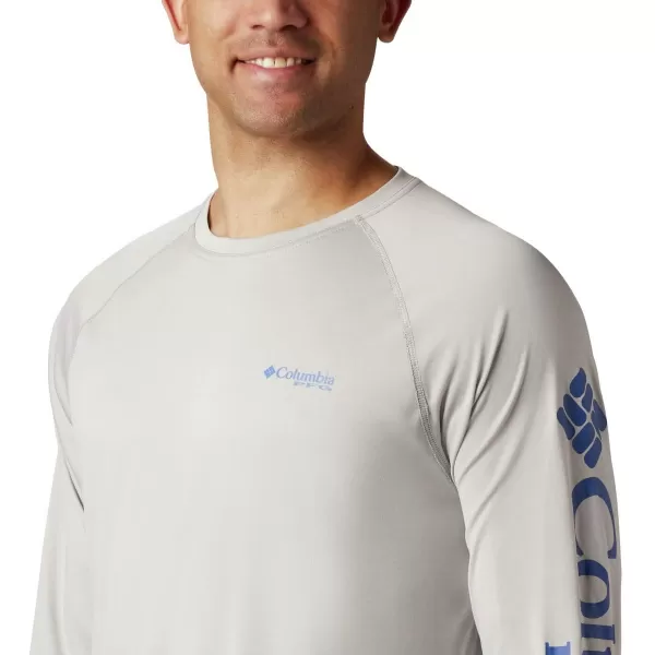 Columbia Mens Terminal Tackle Heather Long Sleeve ShirtCool Grey HeatherVivid Blue Logo