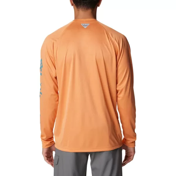 Columbia Mens Terminal Tackle Heather Long Sleeve ShirtOrange Reef HeatherTranquil Teal Logo