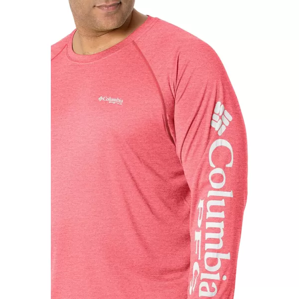 Columbia Mens Terminal Tackle Heather Long Sleeve ShirtRed Spark HeatherWhite Logo