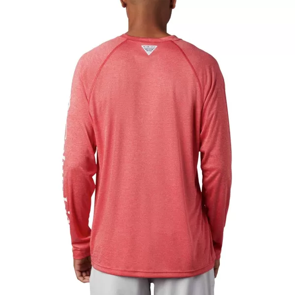 Columbia Mens Terminal Tackle Heather Long Sleeve ShirtRed Spark HeatherWhite Logo