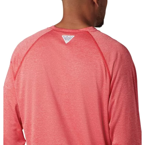 Columbia Mens Terminal Tackle Heather Long Sleeve ShirtRed Spark HeatherWhite Logo