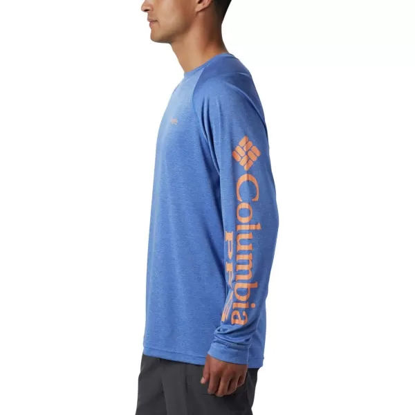 Columbia Mens Terminal Tackle Heather Long Sleeve ShirtVivid Blue HeatherBright Nectar Logo