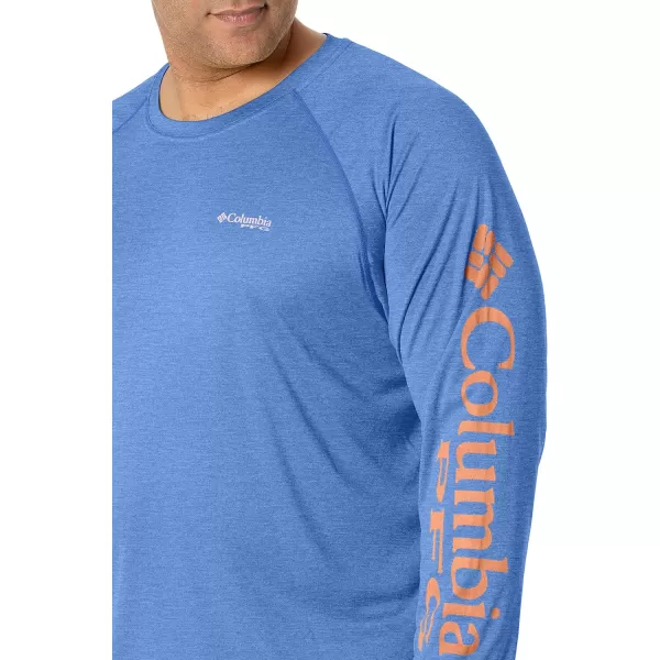 Columbia Mens Terminal Tackle Heather Long Sleeve ShirtVivid Blue HeatherBright Nectar Logo