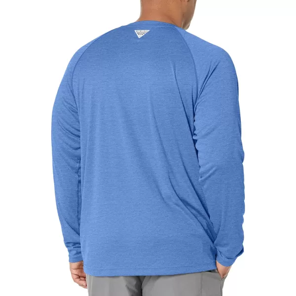 Columbia Mens Terminal Tackle Heather Long Sleeve ShirtVivid Blue HeatherBright Nectar Logo