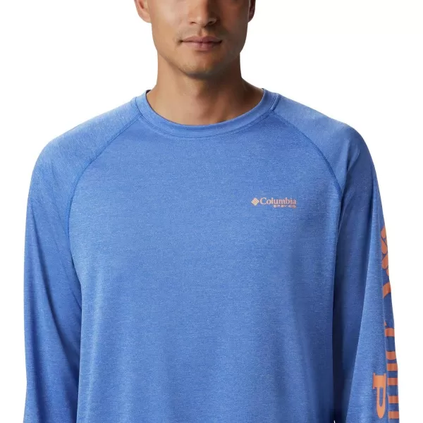 Columbia Mens Terminal Tackle Heather Long Sleeve ShirtVivid Blue HeatherBright Nectar Logo