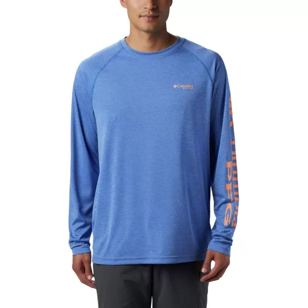 Columbia Mens Terminal Tackle Heather Long Sleeve ShirtVivid Blue HeatherBright Nectar Logo