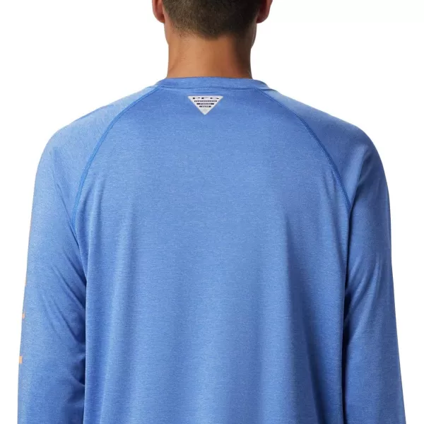 Columbia Mens Terminal Tackle Heather Long Sleeve ShirtVivid Blue HeatherBright Nectar Logo