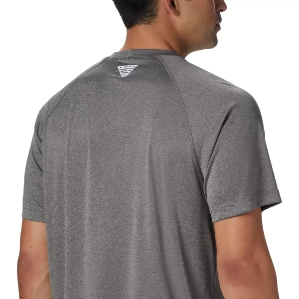 Columbia Mens Terminal Tackle Heather Ss ShirtCharcoal Heather Cool Grey Logo