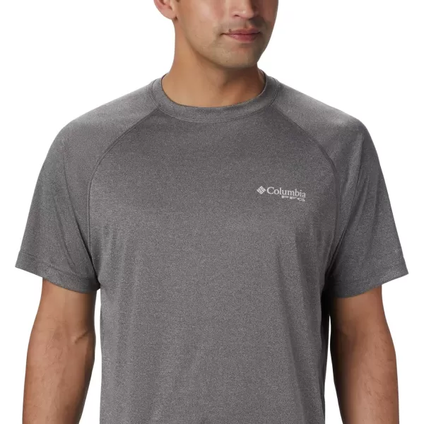 Columbia Mens Terminal Tackle Heather Ss ShirtCharcoal Heather Cool Grey Logo