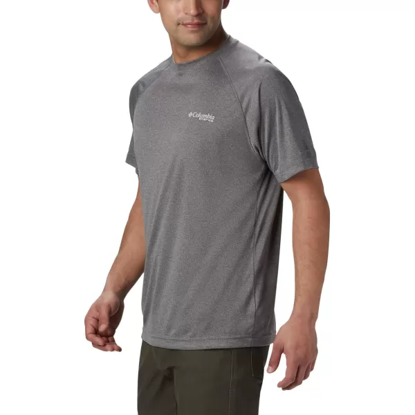 Columbia Mens Terminal Tackle Heather Ss ShirtCharcoal Heather Cool Grey Logo