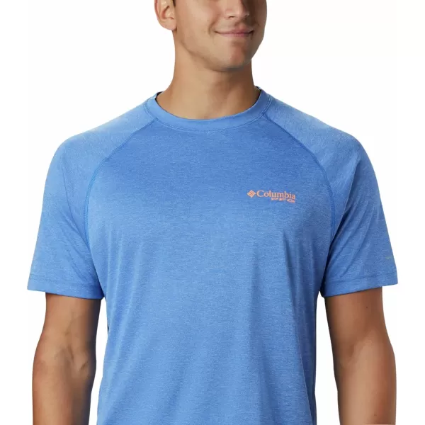 Columbia Mens Terminal Tackle Heather Ss ShirtVivid Blue HeatherBright Nectar Logo