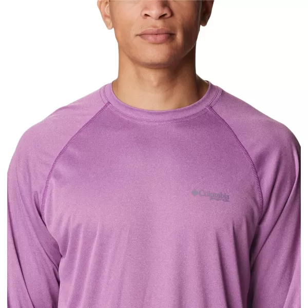 Columbia Mens Terminal Tackle Long Sleeve Shirt Wicking MaterialBerry Jam HeatherGranite Purple Logo