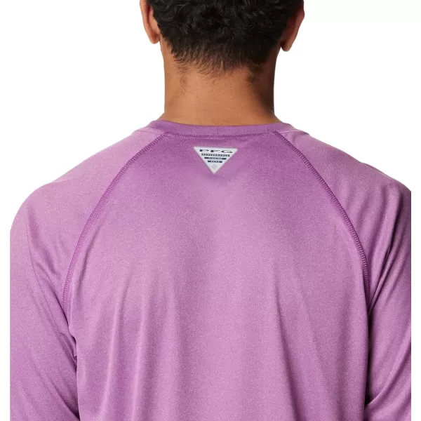 Columbia Mens Terminal Tackle Long Sleeve Shirt Wicking MaterialBerry Jam HeatherGranite Purple Logo