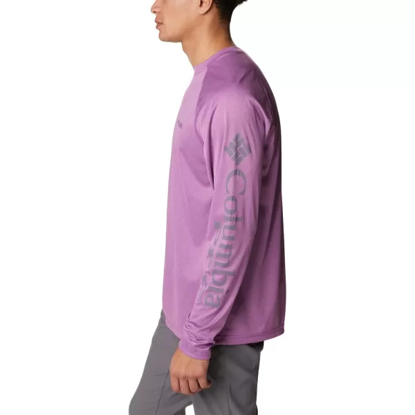 Columbia Mens Terminal Tackle Long Sleeve Shirt Wicking MaterialBerry Jam HeatherGranite Purple Logo