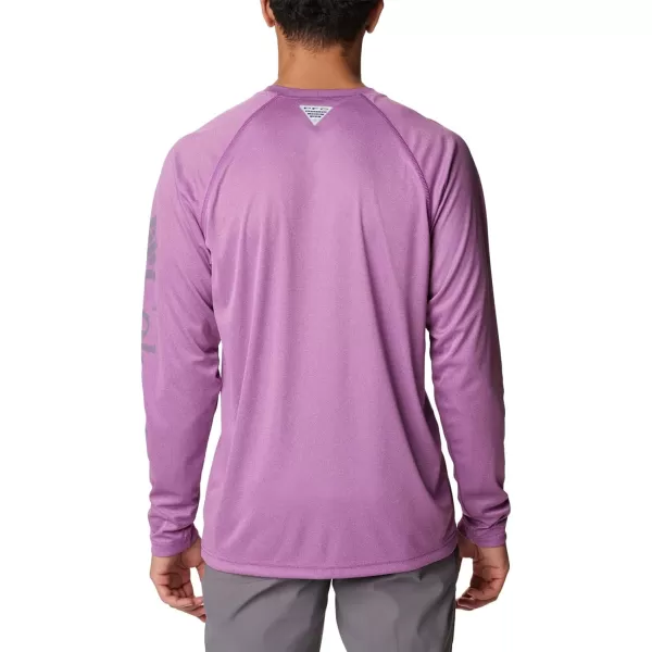 Columbia Mens Terminal Tackle Long Sleeve Shirt Wicking MaterialBerry Jam HeatherGranite Purple Logo